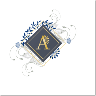 A blue and gold initial monogram. Posters and Art